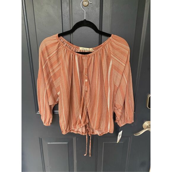 Liberty Love NWT Pink White Stripe Round Neck Blouse, Size Medium - Picture 1 of 10